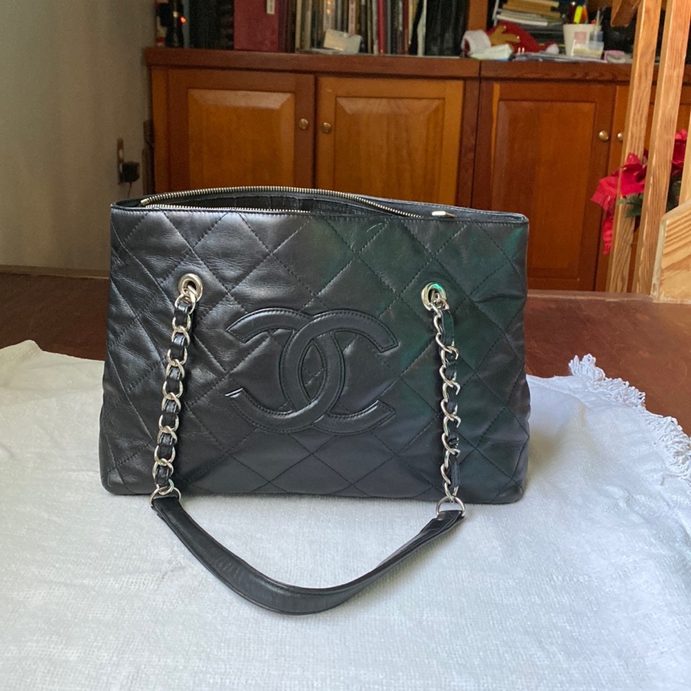 VTG Grand Shopping Tote Quilted Caviar (CHANEL)